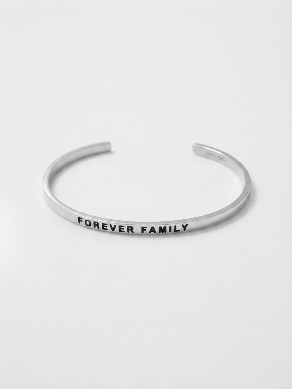 “Forever Family” Minimalist Engraved Silver Tone Cuff Bracelet